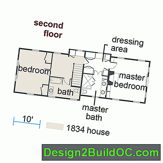 Втори етаж план на етажа на 1830s селска къща рехабилитация