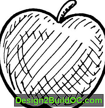 En luke og crosshatch-illustrasjon av et eple.